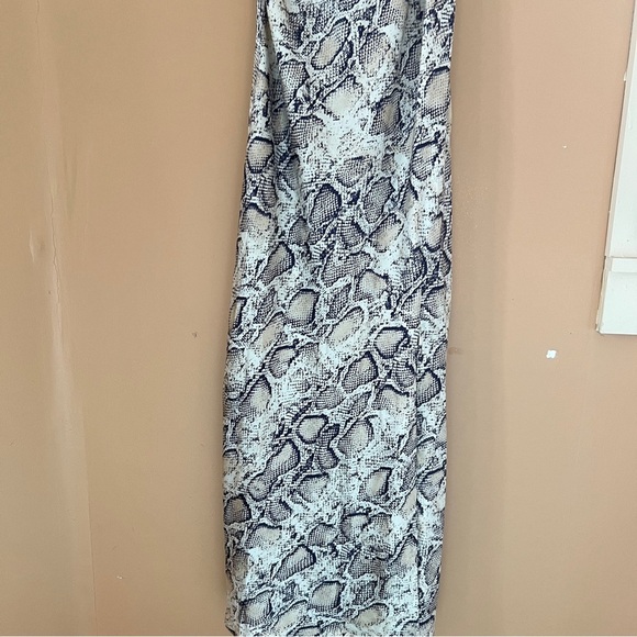 Paper Heart Leg Split Midi Dress Silky Snakeskin Python Cowl Neck Size L - Picture 3 of 13